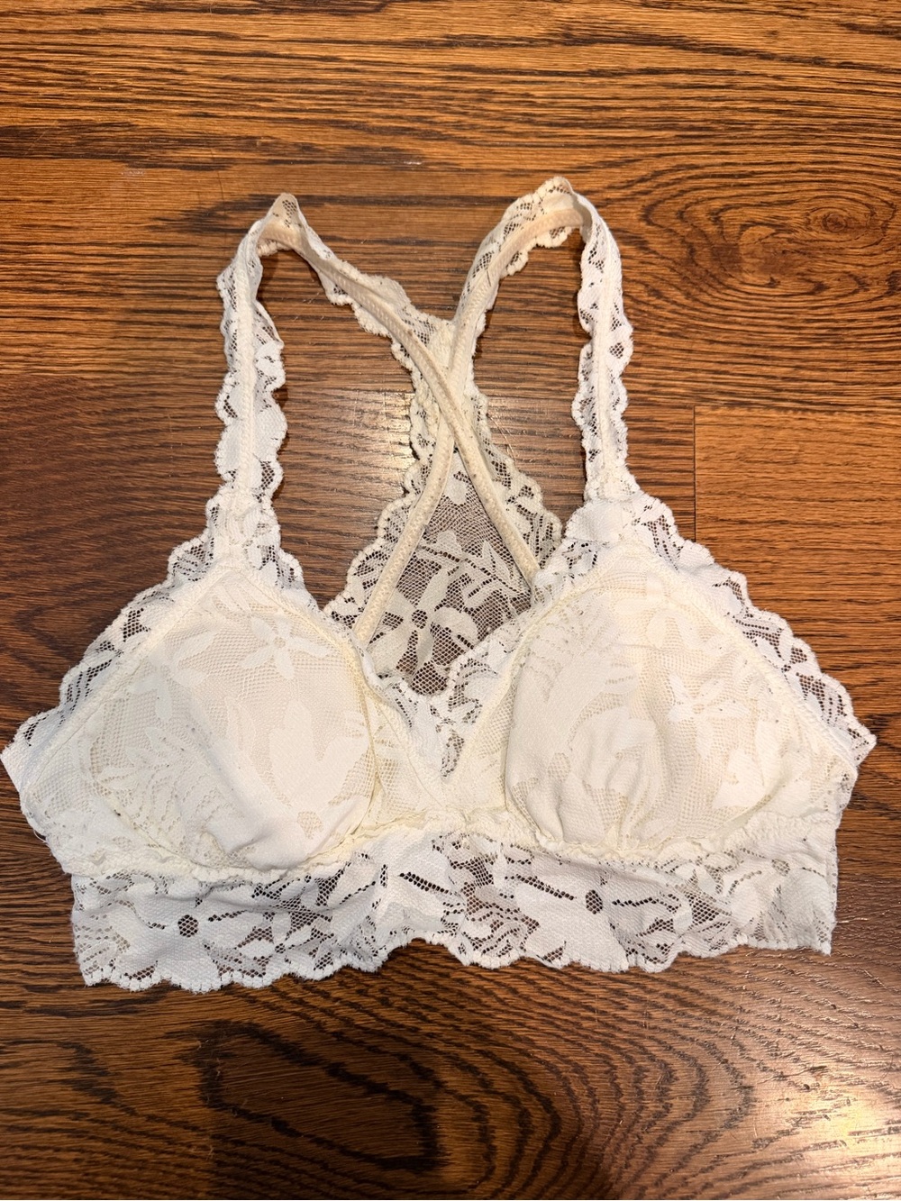 Aerie White Lace Bralette with Floral Mesh